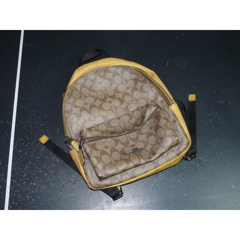 Coach Yellow & Khaki Medium Charlie Backpack in Signature Canvas THRASHED